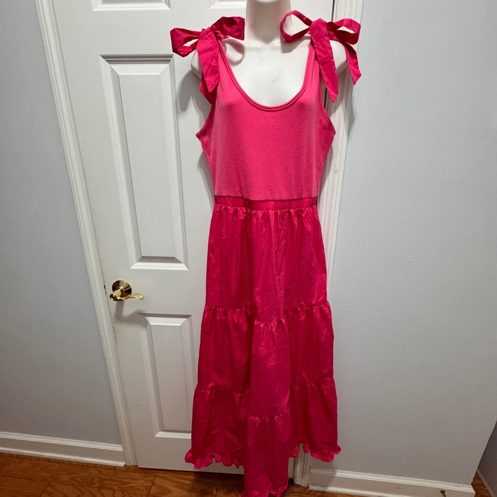 Strut and bolt Pink Tiered Ruffled Maxi Dress size M